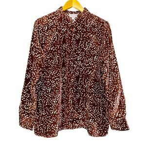 NWT Pure Collection Washed Silk Button Up Top Women 12 Brown Cheetah Fall Luxury